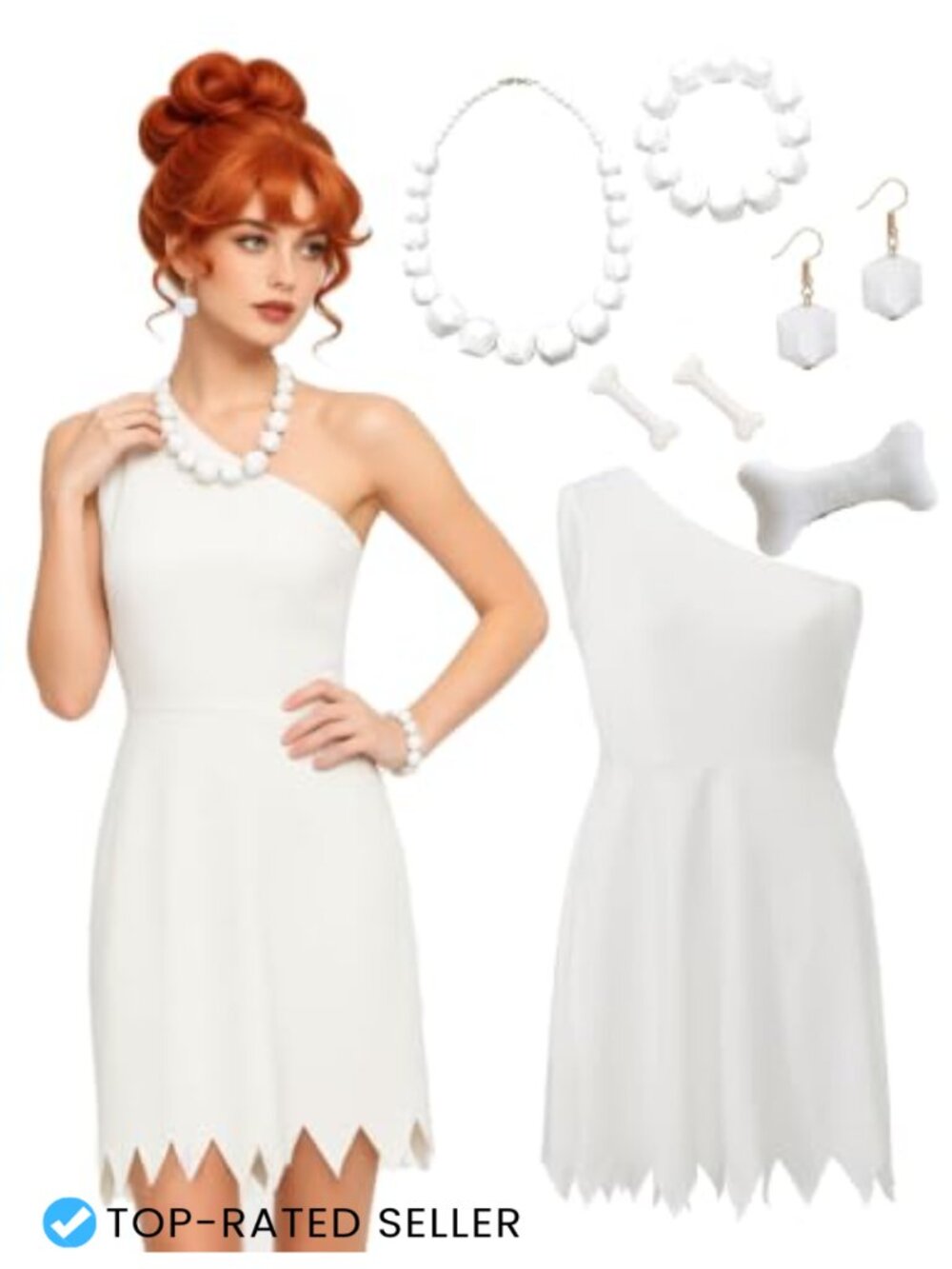Women Halloween Cavewoman Costume Dress Necklace Bracelet Earrings Set